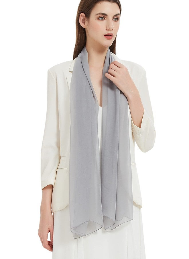 PANTONIGHT Long Chiffon Sheer Scarf For womens (055 plain gray) - Image 1
