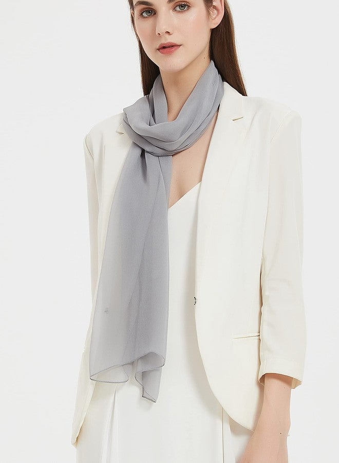 PANTONIGHT Long Chiffon Sheer Scarf For womens (055 plain gray) - Image 3