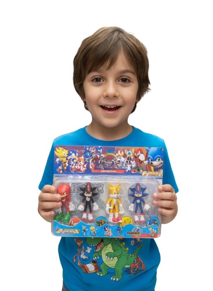 بريميم مجموعة شخصيات سونيك المتحركة – ناكلز، شادو، تيلز، مجموعة ألعاب سونيك قابلة للتجميع للأطفال - Image 2
