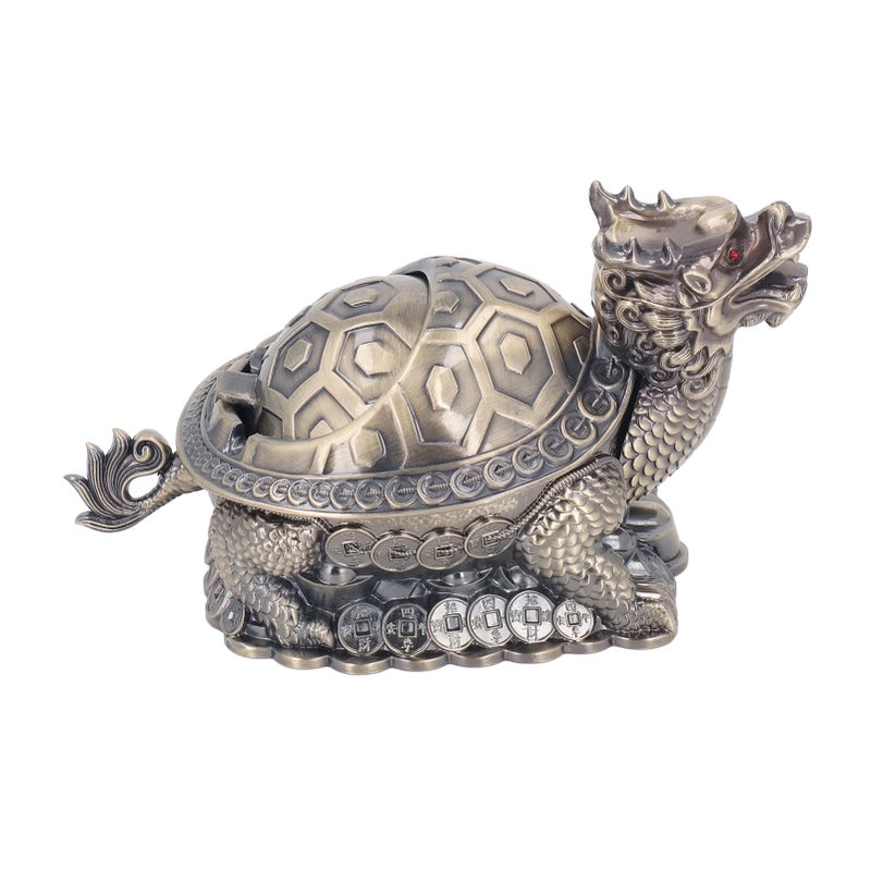 Vintage Ashtray 3 Slots Windproof Lid Colorfast Zinc Alloy Tortoise Dragon Metal Ashtray for Family Office Outdoor - Image 4