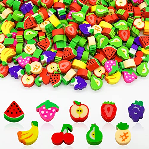 ZAKVOOR 300 Pieces Fruit Mini Erasers Assortment Novelty Pencil Erasers Bulk for Rewards Prizes Gift Filler - Image 1