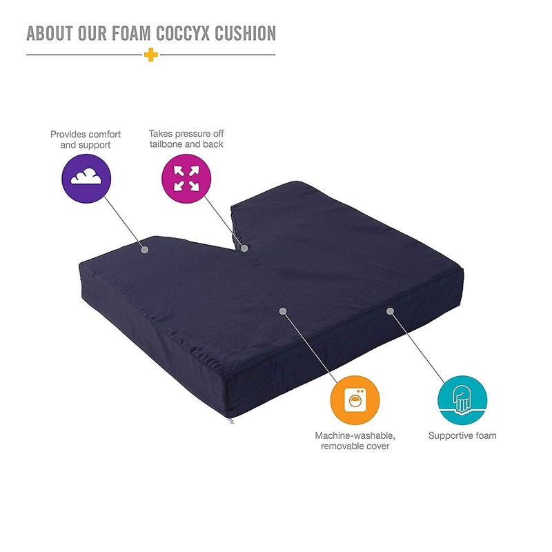 DMI Comfort Contoured Foam Coccyx Seat Cushion for Chair or Wheelchair - Helps with Sciatica Back Pain, Navy - Image 2