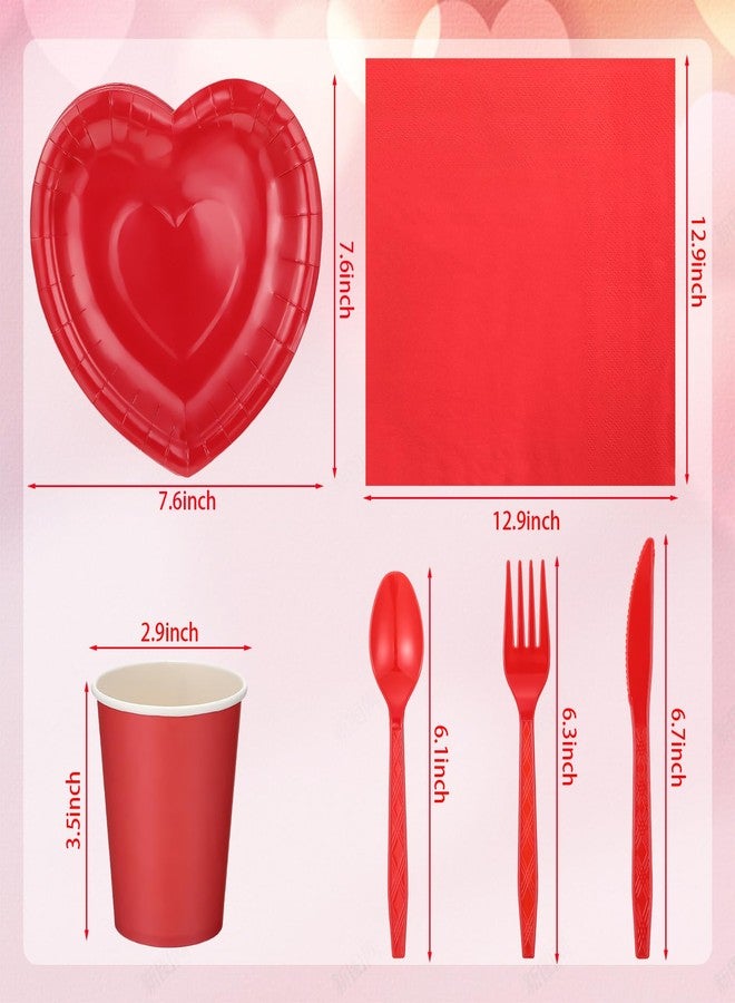 FoldTier 216 Pcs Valentines Day Heart Paper Plates Napkins Set Disposable Tableware Party Supplies, 36 Paper Plates 36 Paper Cups 36 Napkins 108 Plastic Knives, Forks and Spoons(Red) - Image 2