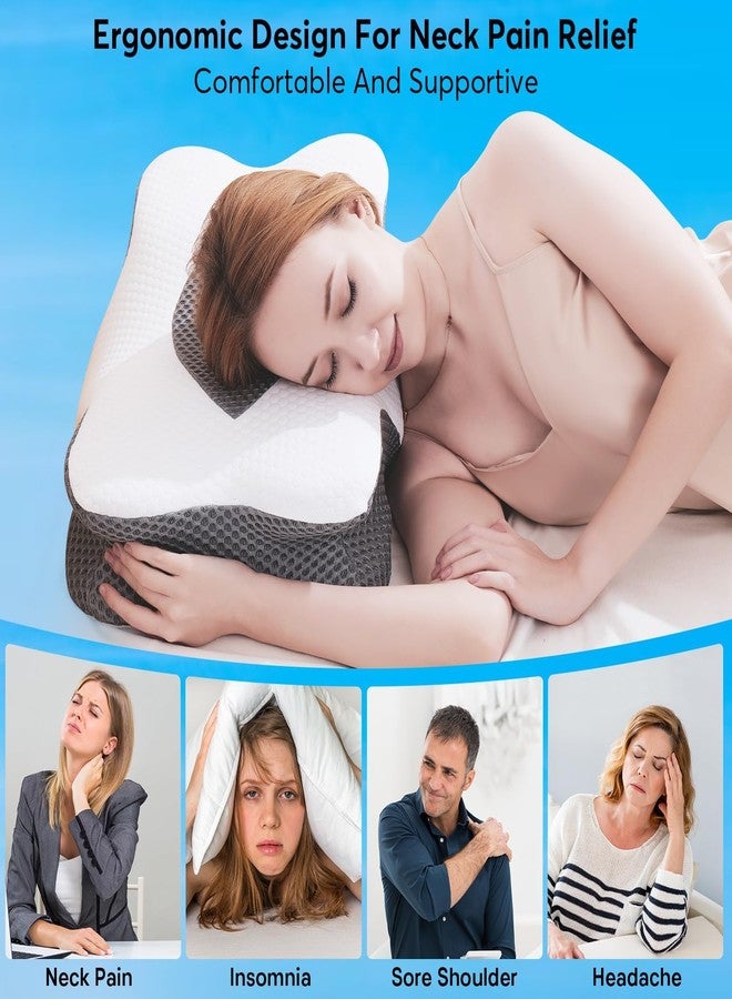 Anvo Cervical Pillow for Neck Pain Relief - Neck Pillows for Pain Relief Sleeping - Pillow for Neck and Shoulder Pain - Ergonomic Design for Side Back Stomach Sleeper-Grey Queen Firm - Image 3