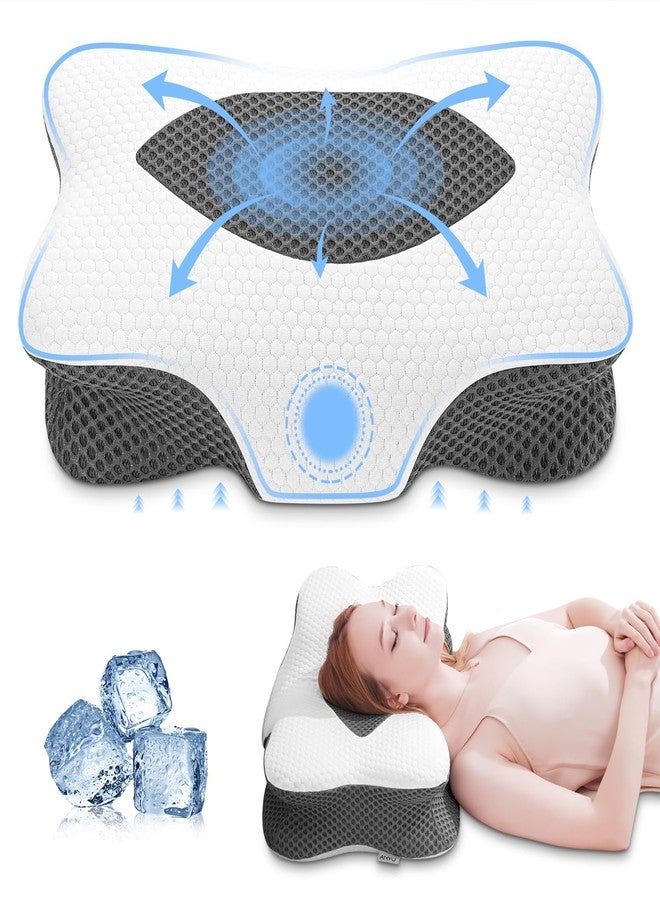Anvo Cervical Pillow for Neck Pain Relief - Neck Pillows for Pain Relief Sleeping - Pillow for Neck and Shoulder Pain - Ergonomic Design for Side Back Stomach Sleeper-Grey Queen Firm - Image 1