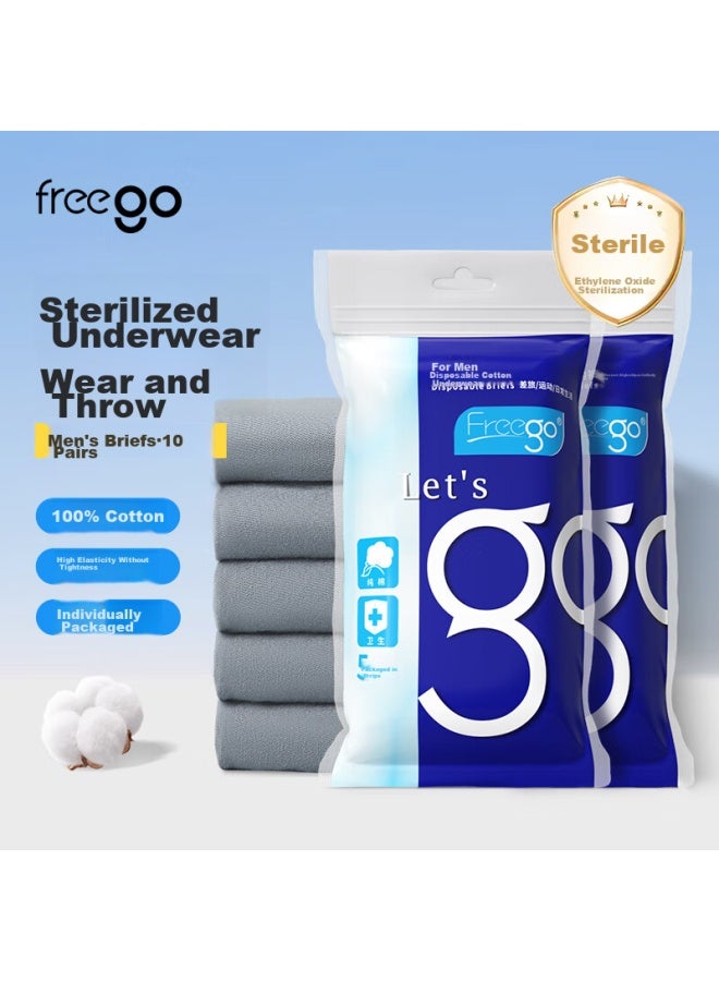 Free Go Freego Disposable Men's Underwear, Cotton, Sterilized, Travel-friendly, No-wash, Daily Disposable, Portable, Individually Wrapped, 10 Pieces, 2XL - Image 1