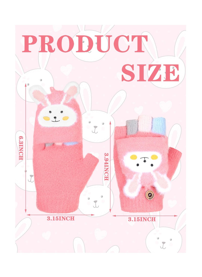 SYOSI - 2 Pairs Toddler Finger Mittens Kids Fingerless Gloves Knit Convertible Half Finger Mitten Flap for Aged 3-15(Grey, Pink) - Image 1