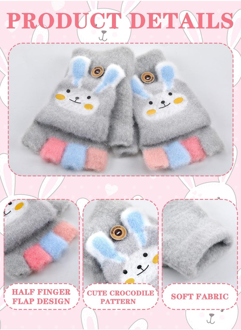 SYOSI - 2 Pairs Toddler Finger Mittens Kids Fingerless Gloves Knit Convertible Half Finger Mitten Flap for Aged 3-15(Grey, Pink) - Image 1