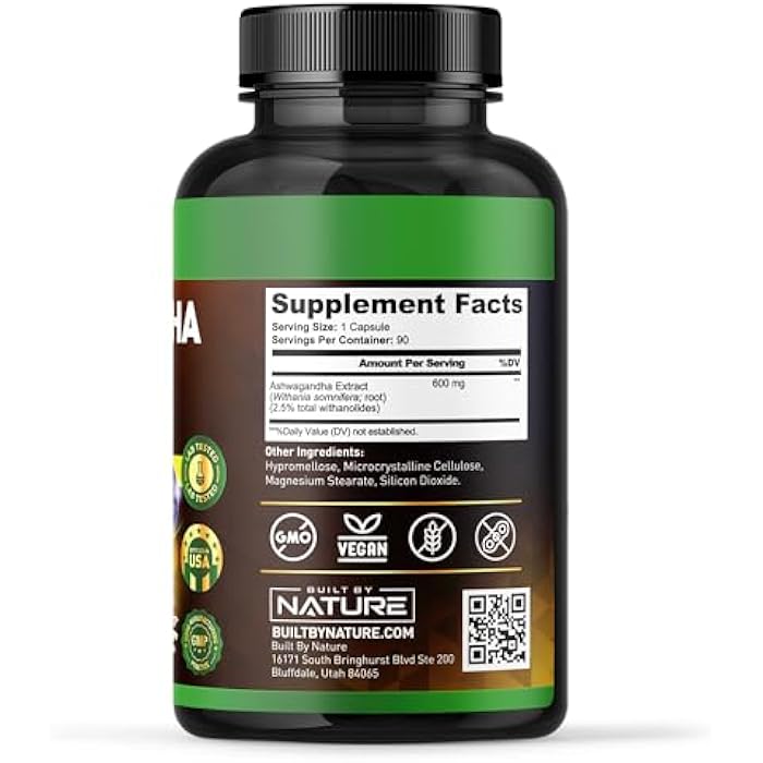 Built by Nature Ashwagandha Supplement – Extra Strength Ashwagandha Capsules 600mg – Standardized 2.5% Withanolides – Ashwagandha for Men & Women – Stress, Mood & Energy Support – 90 Capsules - Image 5