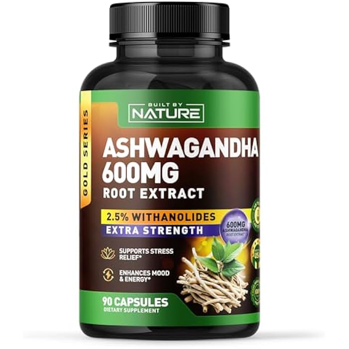 Built by Nature Ashwagandha Supplement – Extra Strength Ashwagandha Capsules 600mg – Standardized 2.5% Withanolides – Ashwagandha for Men & Women – Stress, Mood & Energy Support – 90 Capsules - Image 1