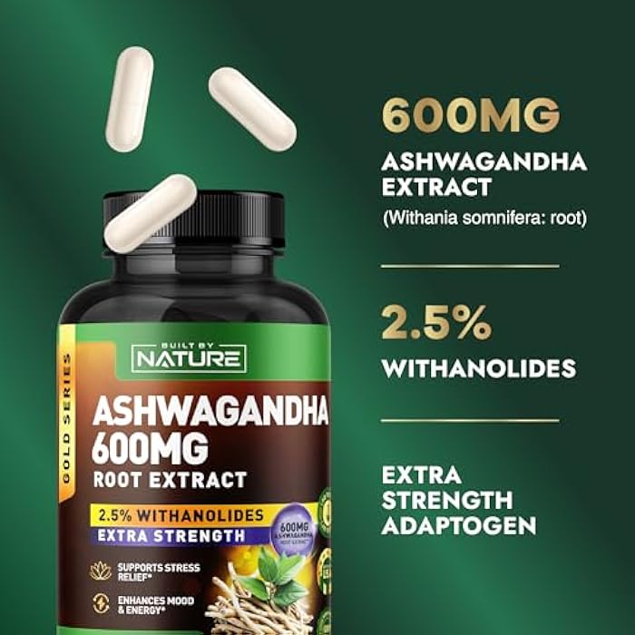 Built by Nature Ashwagandha Supplement – Extra Strength Ashwagandha Capsules 600mg – Standardized 2.5% Withanolides – Ashwagandha for Men & Women – Stress, Mood & Energy Support – 90 Capsules - Image 3