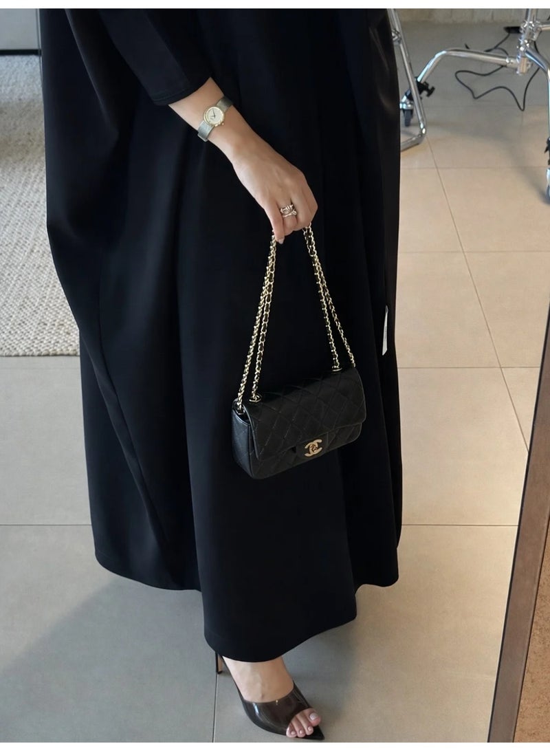 Abaya Aseel Bisht Cut with Hidden Snaps, Luxury Linen - Black - Image 1
