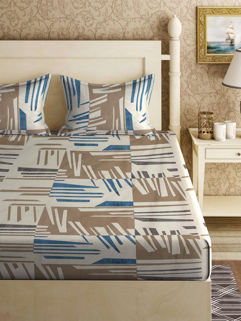 KLOTTHE Supersoft Cotton Blend Feel Glace Cotton King Size Printed Flat Double Bedsheet wih 2 Pillow Covers II 300 TC, 90"x100" Inch, Multi - Image 2