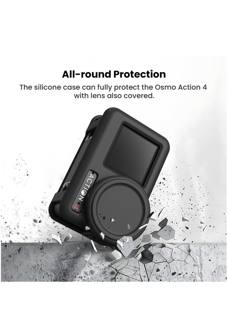 Action 4 Silicone Sleeve Case for Osmo Action 4 / Action 3 Camera Protection Cover Lens Protector Cap Guard with Neck Hang Rope (Black)  - Image 2