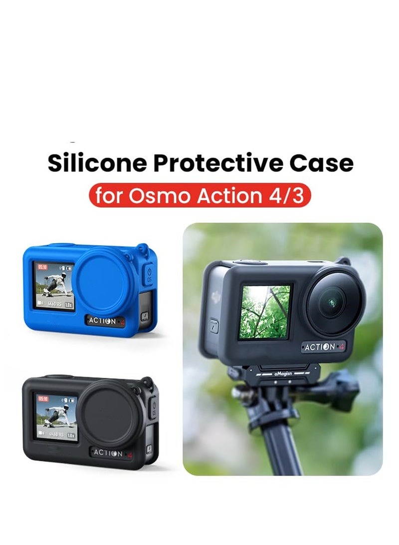 Action 4 Silicone Sleeve Case for Osmo Action 4 / Action 3 Camera Protection Cover Lens Protector Cap Guard with Neck Hang Rope (Black)  - Image 3