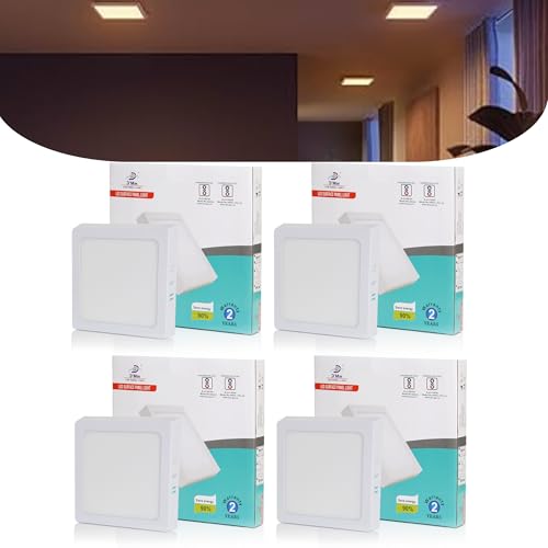 D'Mak D’Mak 22 Watt Warm White LED (Yellow) Panel Ceiling Light, Aluminium Metal Powder Coated, Surface Mounted LED Light with Driver, Square, Modern Lights for Living Room, Bedroom and Hall, Pack of 4 - Image 1