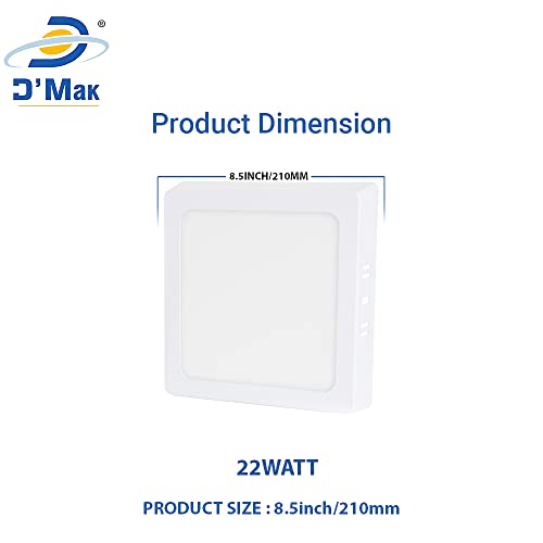 D'Mak D’Mak 22 Watt Warm White LED (Yellow) Panel Ceiling Light, Aluminium Metal Powder Coated, Surface Mounted LED Light with Driver, Square, Modern Lights for Living Room, Bedroom and Hall, Pack of 4 - Image 5