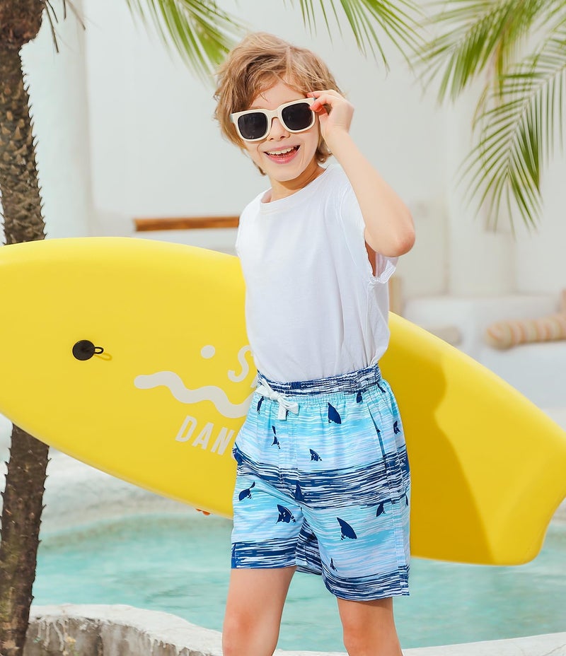 westwolf Boys Swim Trunks with Compress Liner Funny Shark Board Shorts for Kids Size 10-12 Boy's Bathing Suits Medium Shark Green Stripe Boys Swim Shorts Shark Shorts Swimwear Daily Beach Short 10 11 12 Years - Image 3