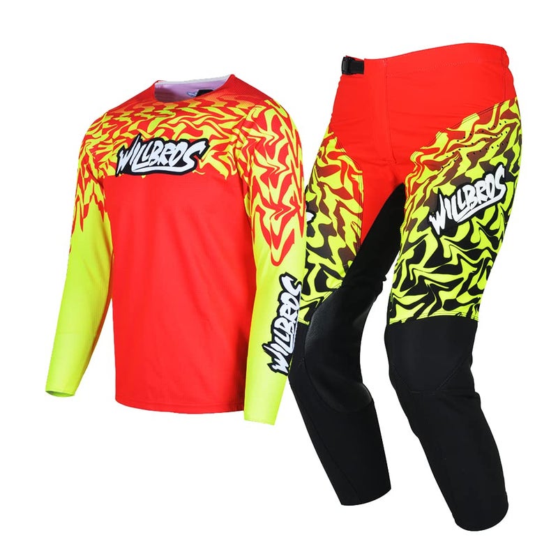 Willbros Youth Jersey Pant Combo Kids MX Motocross Gear Set Racewear OffRoad MTB ATV Motorcycle Boys Girls Red YXXL - Image 2