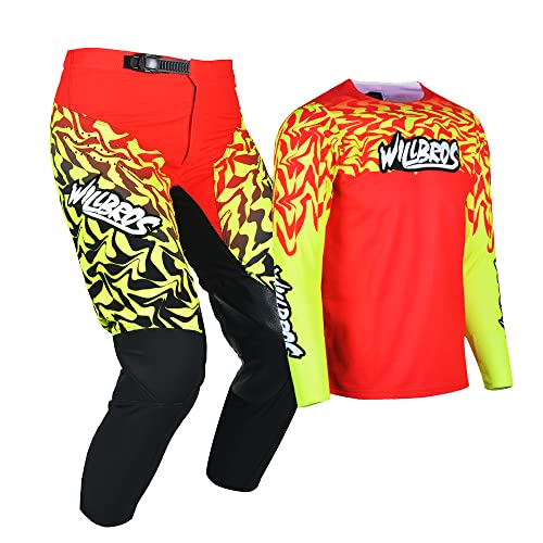 Willbros Youth Jersey Pant Combo Kids MX Motocross Gear Set Racewear OffRoad MTB ATV Motorcycle Boys Girls Red YXXL - Image 3