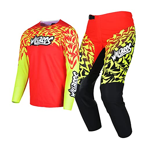 Willbros Youth Jersey Pant Combo Kids MX Motocross Gear Set Racewear OffRoad MTB ATV Motorcycle Boys Girls Red YXXL - Image 1