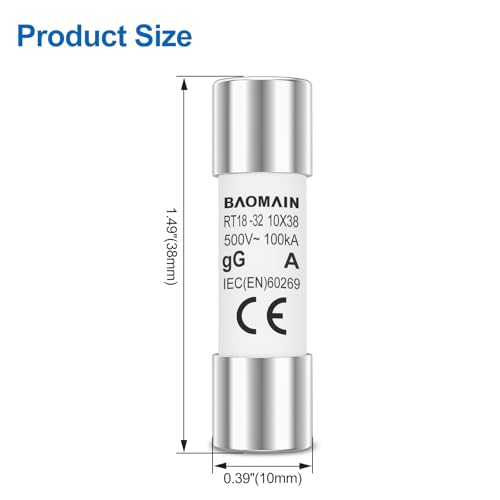 Baomain 10-Pack 2A Fuse Link, RT18-32 (RO15 RT14 RT19), Cylindrical Ceramic Tube 10x38mm 500V CE Listed - Image 5