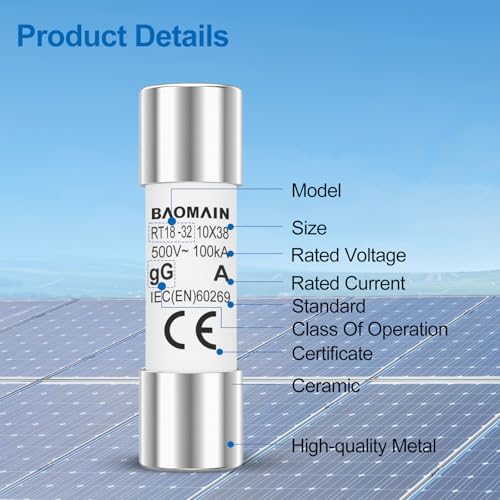 Baomain 10-Pack 2A Fuse Link, RT18-32 (RO15 RT14 RT19), Cylindrical Ceramic Tube 10x38mm 500V CE Listed - Image 2