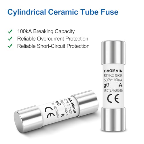 Baomain 10-Pack 2A Fuse Link, RT18-32 (RO15 RT14 RT19), Cylindrical Ceramic Tube 10x38mm 500V CE Listed - Image 3