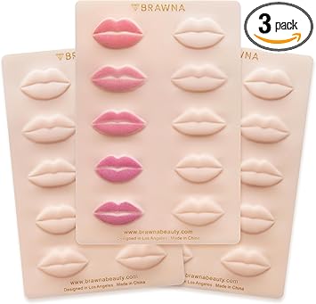 BRAWNA 3 Pack 3D Lip PMU Practice Skin Soft Silicone Lip Blush Practice Skin with Human Skin Like Texture 10 Lip Shapes Lip Tattoo Practice Skin PMU Supplies - Image 1