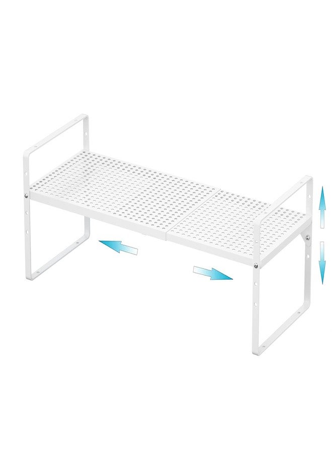 iPEGTOP Large Expandable Cabinet Storage Shelf Organizer Rack, Heavy Duty Stackable Steel Metal Spice Rack Adjustable Height Home Office Pantry Garage Shelf for Counter Kitchen, White - 1 Pack - Image 1