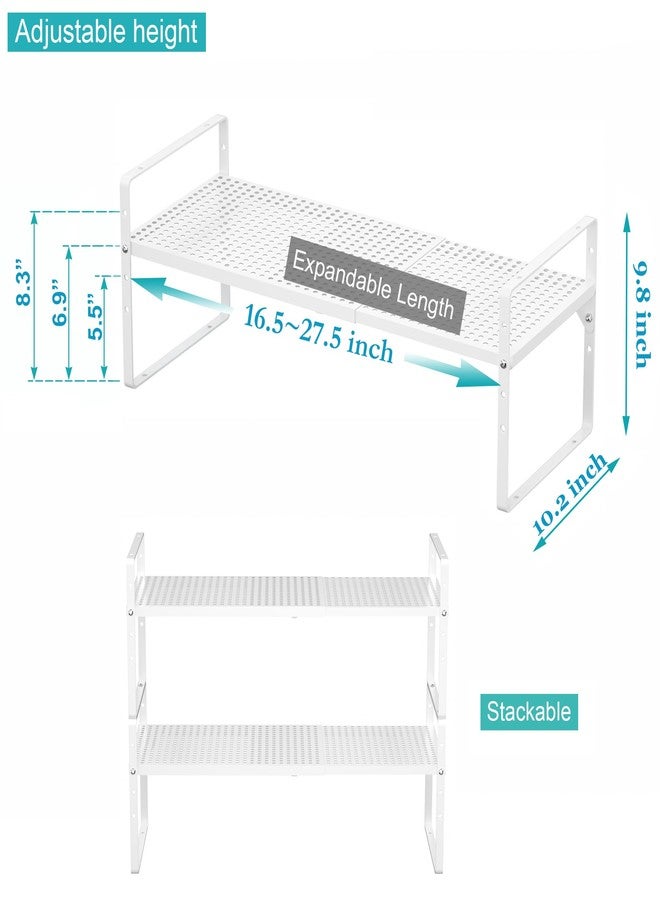 iPEGTOP Large Expandable Cabinet Storage Shelf Organizer Rack, Heavy Duty Stackable Steel Metal Spice Rack Adjustable Height Home Office Pantry Garage Shelf for Counter Kitchen, White - 1 Pack - Image 2