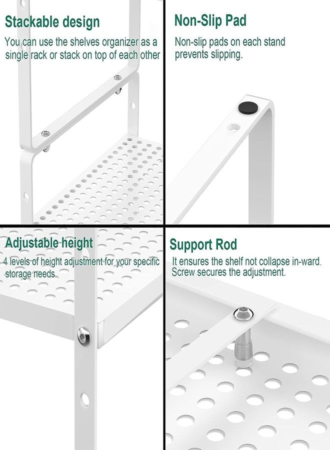 iPEGTOP Large Expandable Cabinet Storage Shelf Organizer Rack, Heavy Duty Stackable Steel Metal Spice Rack Adjustable Height Home Office Pantry Garage Shelf for Counter Kitchen, White - 1 Pack - Image 3