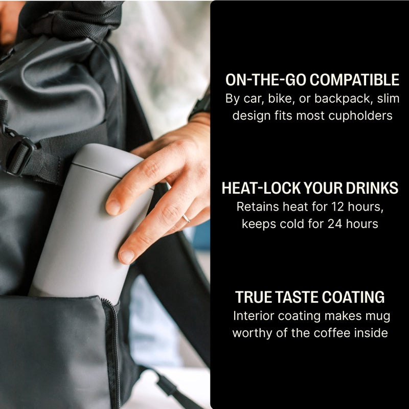 Fellow 12 oz Carter Move Travel Mug - Vacuum-Insulated Stainless Steel Travel Coffee Mug - Coffee Tumbler with Ceramic Interior and Splash Guard - Matte Grey - Image 3