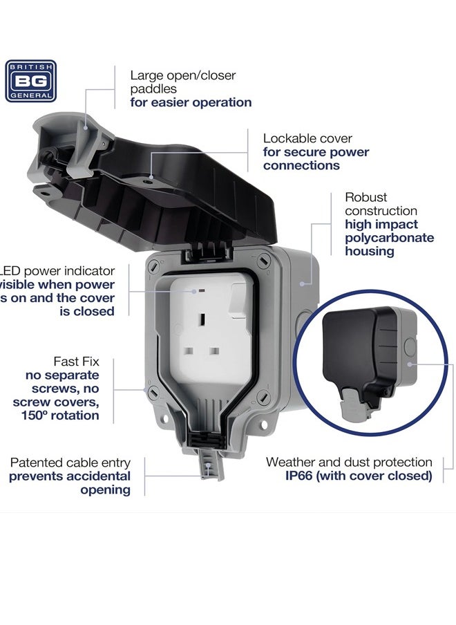 Generic - Weatherproof Outdoor Socket, Double Waterproof Switched Power Socket, Wall Outlet With Cover, Plug Socket, Suitable For Garden And Exterior Power Socket - Image 1