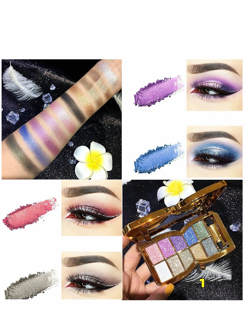 Excefore Glitter Eyeshadow plate 10 Colors Shimmer Long Lasting Palltes Diamond Shiny Colorful Eye Shadow Beauty Makeup Pallet for Women and Girls - Image 3