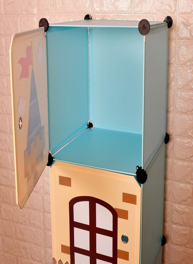 TOYPENTER Collapsible Kids Clothing Wardrobe | Cute Prince & Castle Print/Portable Waterproof Multipurpose Storage Rack/Adjustable Almirah for Babies/Girls/Boys (Blue Castle, 4 Cube) - Image 2