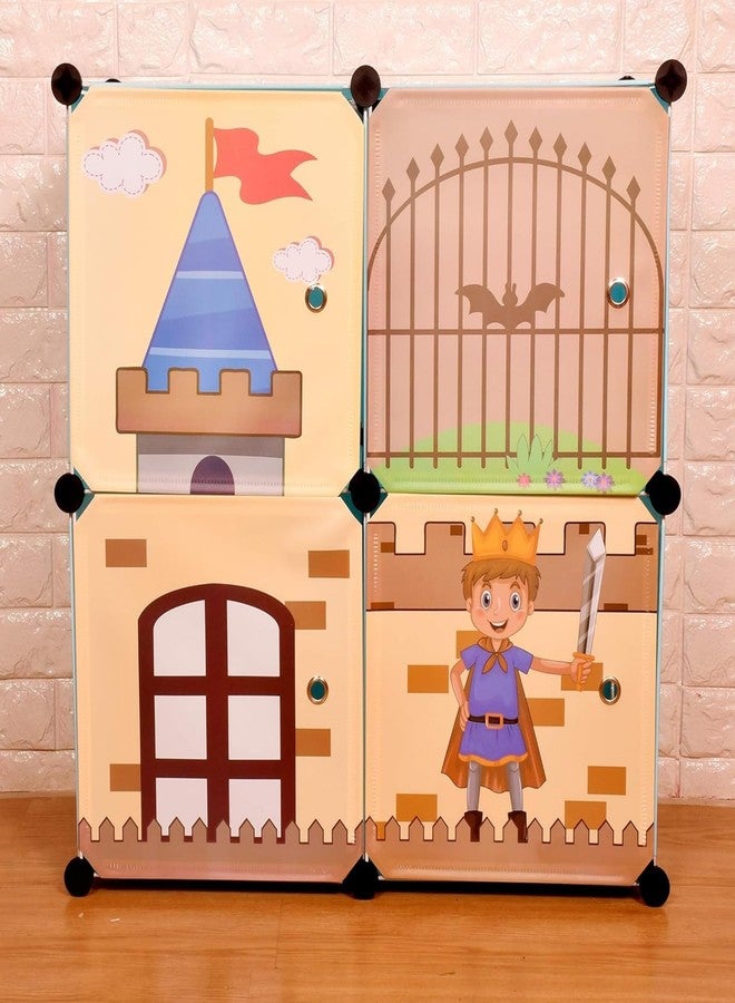 TOYPENTER Collapsible Kids Clothing Wardrobe | Cute Prince & Castle Print/Portable Waterproof Multipurpose Storage Rack/Adjustable Almirah for Babies/Girls/Boys (Blue Castle, 4 Cube) - Image 3
