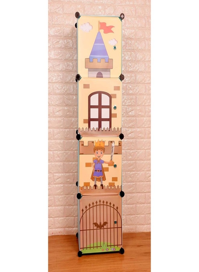 TOYPENTER Collapsible Kids Clothing Wardrobe | Cute Prince & Castle Print/Portable Waterproof Multipurpose Storage Rack/Adjustable Almirah for Babies/Girls/Boys (Blue Castle, 4 Cube) - Image 1