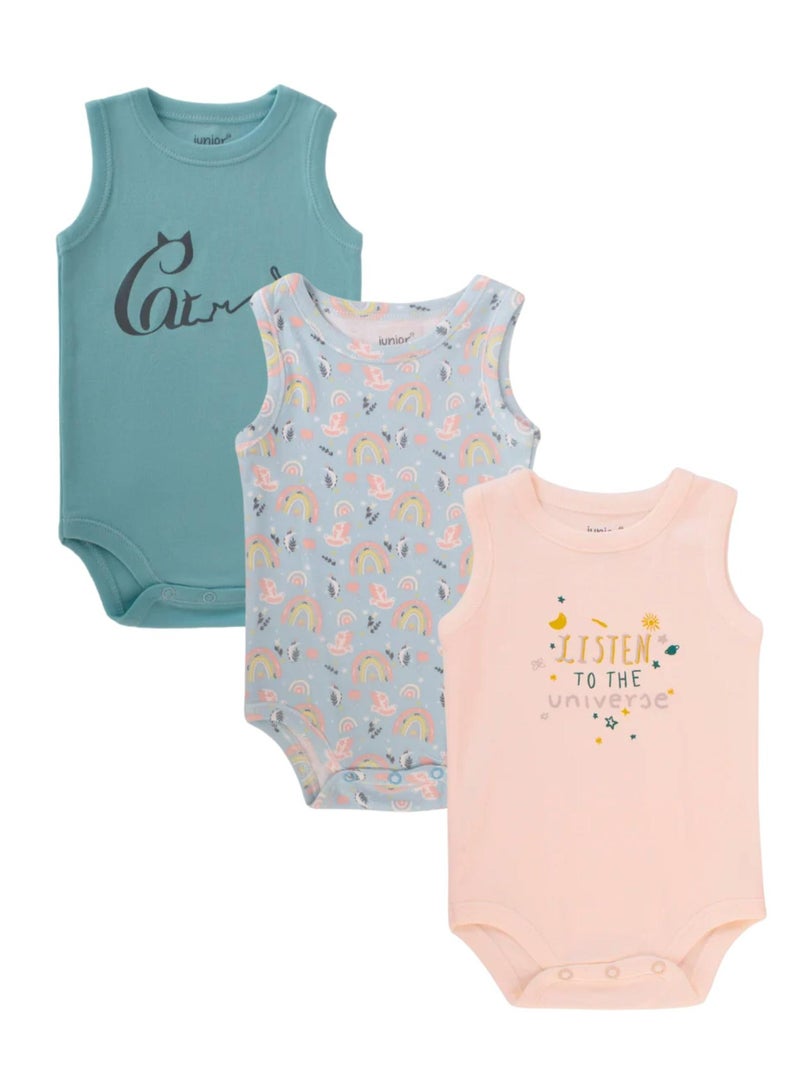 Junior Sleeveless Bodysuits 3-Pack, 100% Cotton - Baby Girl - Image 1