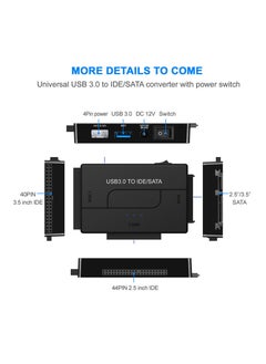Joyelink USB 3.0 to SATA Adapter Hard Disk Adapter Cable IDE to USB Adapter Universal 2.5/3.5 HDD/SSD 40 pin Hard Drive Adapter Hard Drive Adapter Outfit with 12V/2A Power Adapter  - Image 2
