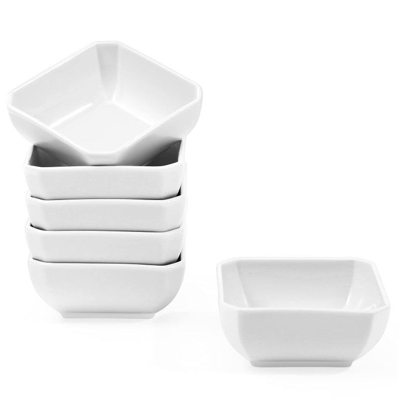 Yedio Yedio Square Dipping Bowls Set of 6 6 Oz Small Porcelain Sauce Bowls for Side Dishes Appetizers Snacks Baking  Dessert White Oven Safe 