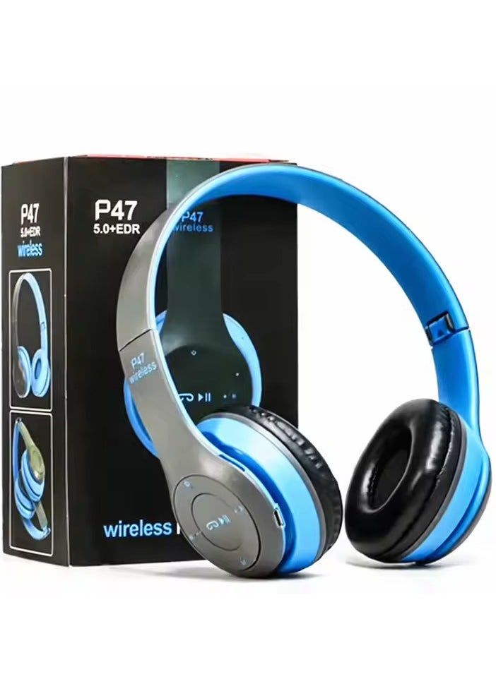 New Design P47 5.0+EDR Wireless Bluetooth On-Ear Headphone Headset 5.0 Bluetooth Fm Radio/ MP3 Player Aux Blue - pzsku/ZABA0CB1F877A13694890Z/45/_/1736948806/68548314-6d5d-47e1-84a6-5a18d8d6d9f8