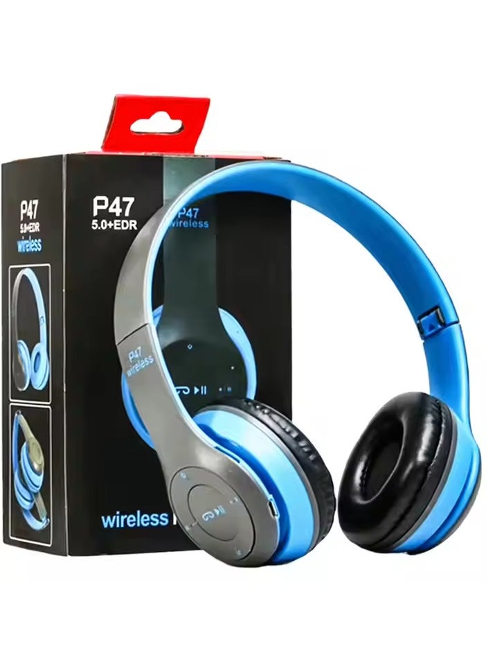 New Design P47 5.0+EDR Wireless Bluetooth On-Ear Headphone Headset 5.0 Bluetooth Fm Radio/ MP3 Player Aux Blue - pzsku/ZABA0CB1F877A13694890Z/45/_/1736948826/9e898ef2-04ea-4305-b3a2-37942cb48e2d