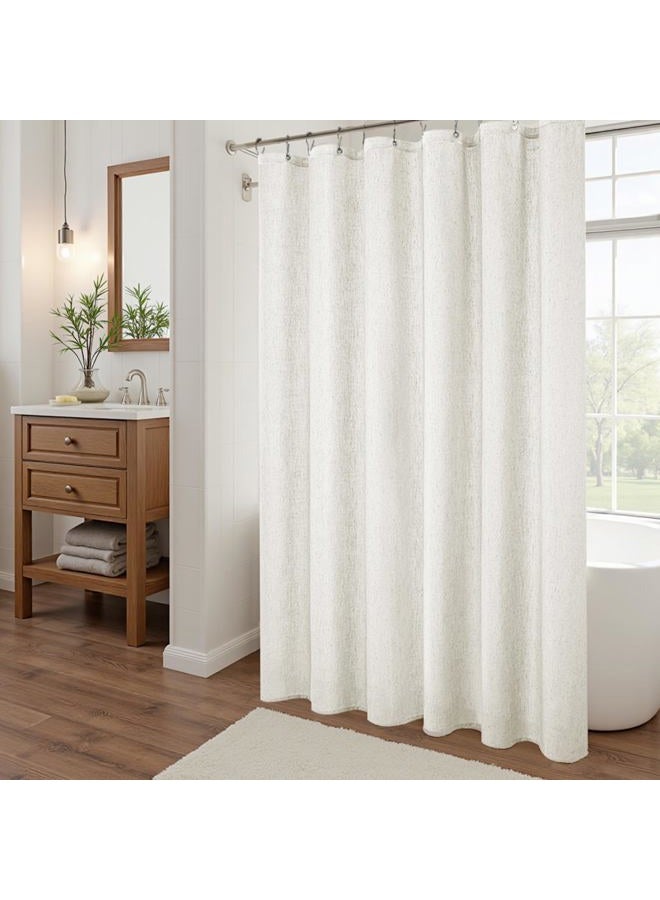 KOUFALL 90 Inch Shower Curtain Long,Linen Fabric Boho Farmhouse Neutral Extra Long Shower Curtains for Bathroom 90 in Length,Cream Beige - Image 4