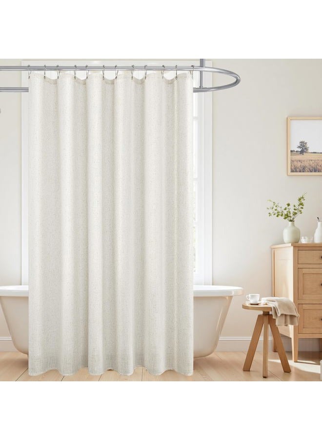 KOUFALL 90 Inch Shower Curtain Long,Linen Fabric Boho Farmhouse Neutral Extra Long Shower Curtains for Bathroom 90 in Length,Cream Beige - Image 1
