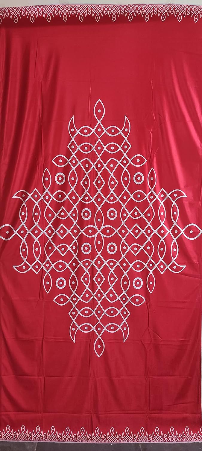 ZestEnter Kolam Muggu Design Backdrop Curtain for Decoration Backdrop Cloth for Pooja Decoration TraditionalBackground Curtain Cloth for Pooja Red - Image 1
