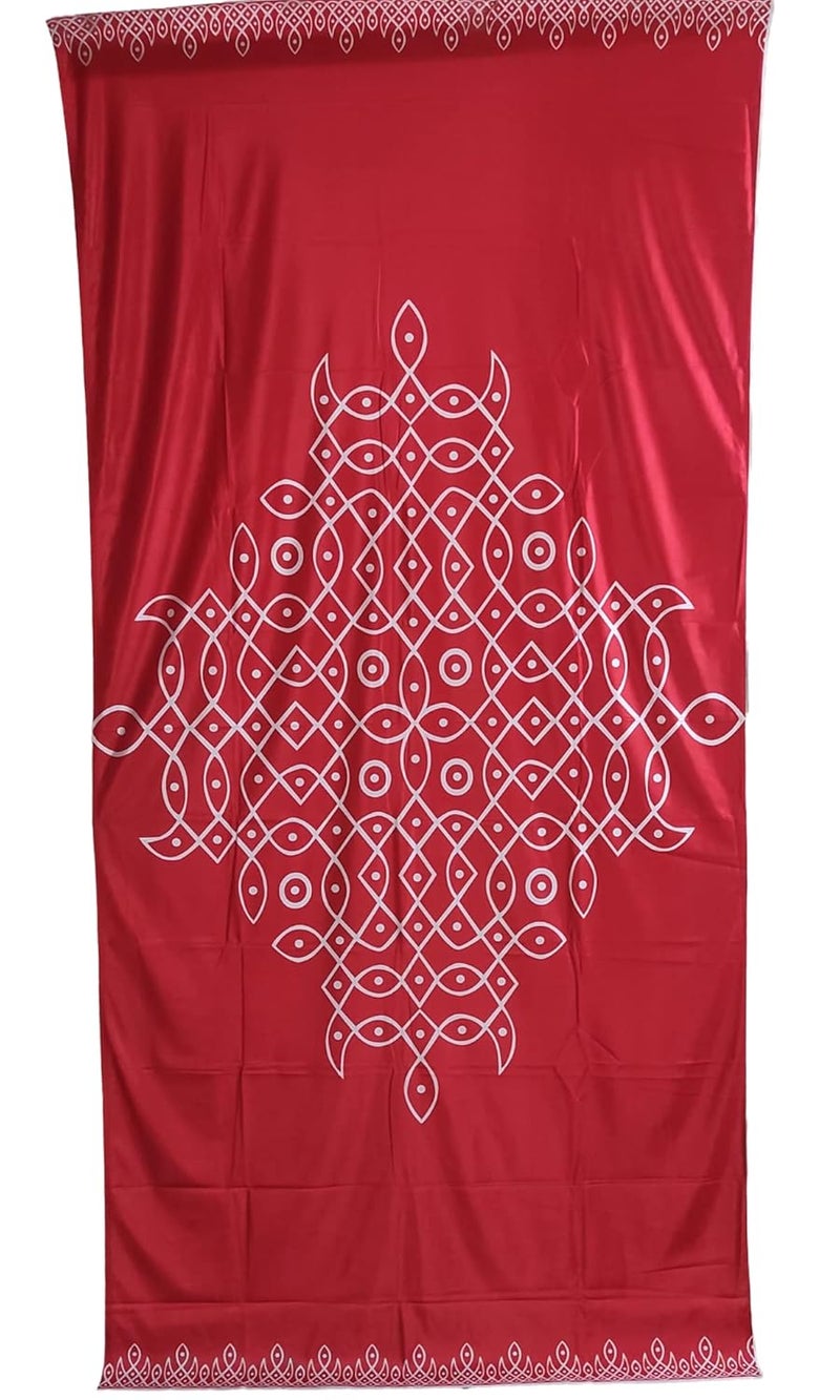 ZestEnter Kolam Muggu Design Backdrop Curtain for Decoration Backdrop Cloth for Pooja Decoration TraditionalBackground Curtain Cloth for Pooja Red - Image 2