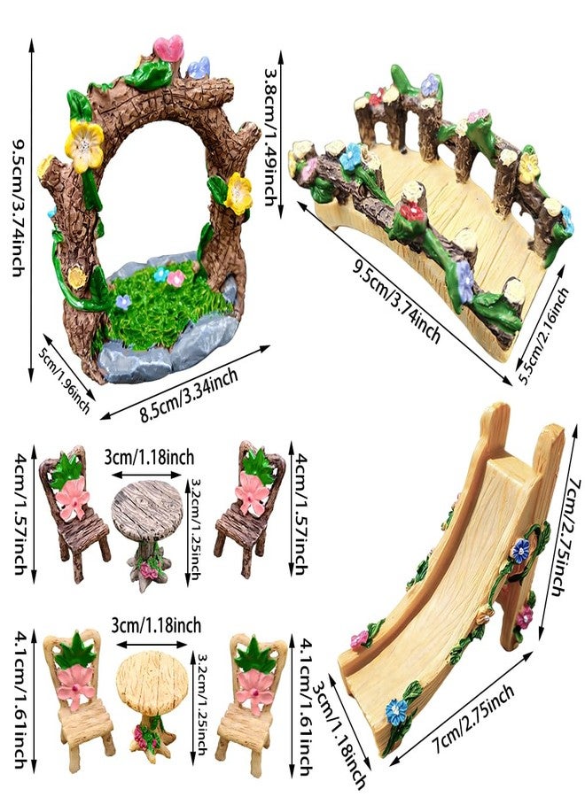 AWEELON 9 Pcs Fairy Garden Accessories, Miniature Garden Kit Landscape Decorations Table and Chairs Set Fairy Garden Furniture Ornaments Bridge Flower Slide Figurine for Dollhouse Terrarium Potted Plants - Image 2