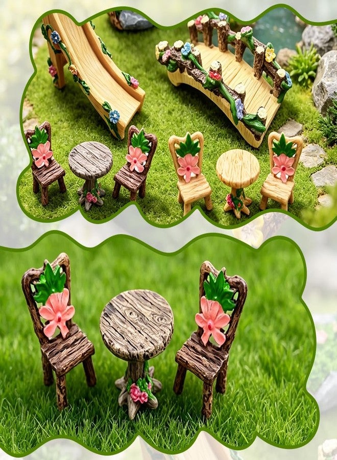 AWEELON 9 Pcs Fairy Garden Accessories, Miniature Garden Kit Landscape Decorations Table and Chairs Set Fairy Garden Furniture Ornaments Bridge Flower Slide Figurine for Dollhouse Terrarium Potted Plants - Image 5