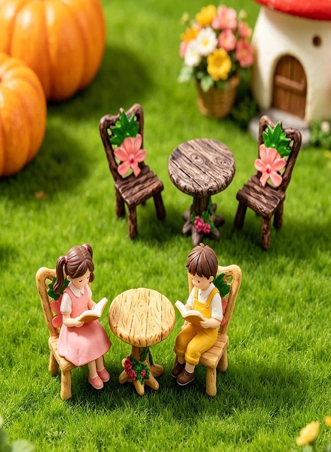 AWEELON 9 Pcs Fairy Garden Accessories, Miniature Garden Kit Landscape Decorations Table and Chairs Set Fairy Garden Furniture Ornaments Bridge Flower Slide Figurine for Dollhouse Terrarium Potted Plants - Image 4